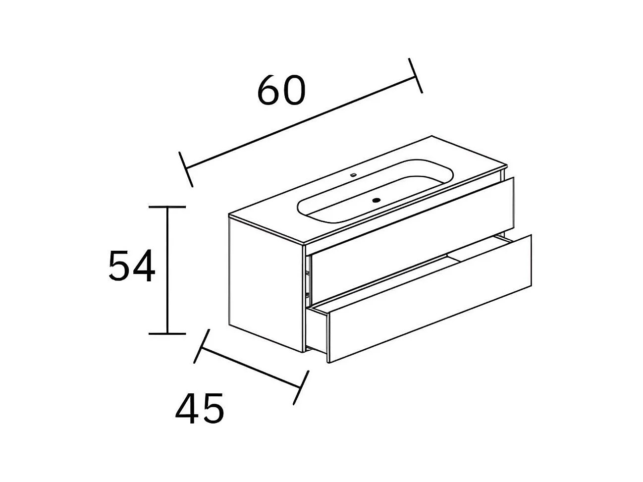 Meuble Salle de Bain LIKE (61 cm x H54 x P45 cm), Plan Vasque Grès Cérame BS, 2 Tiroirs Poignée Inox Satiné, Laqué Blanc Mat