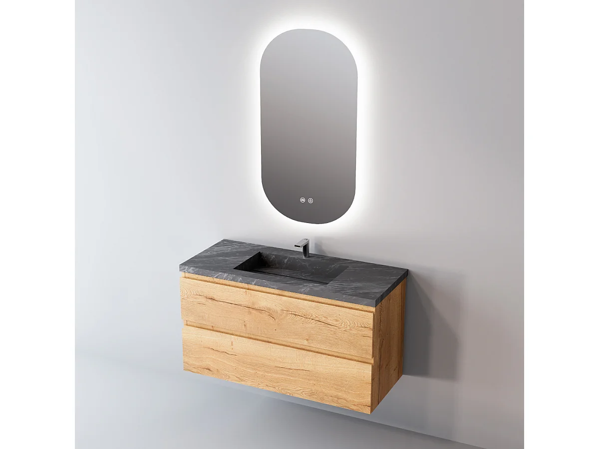 Meuble Salle de Bain STEP (81 cm x H54 x P45 cm), Plan Vasque Céramique WB, 2 Tiroirs, Laqué Blanc Mat