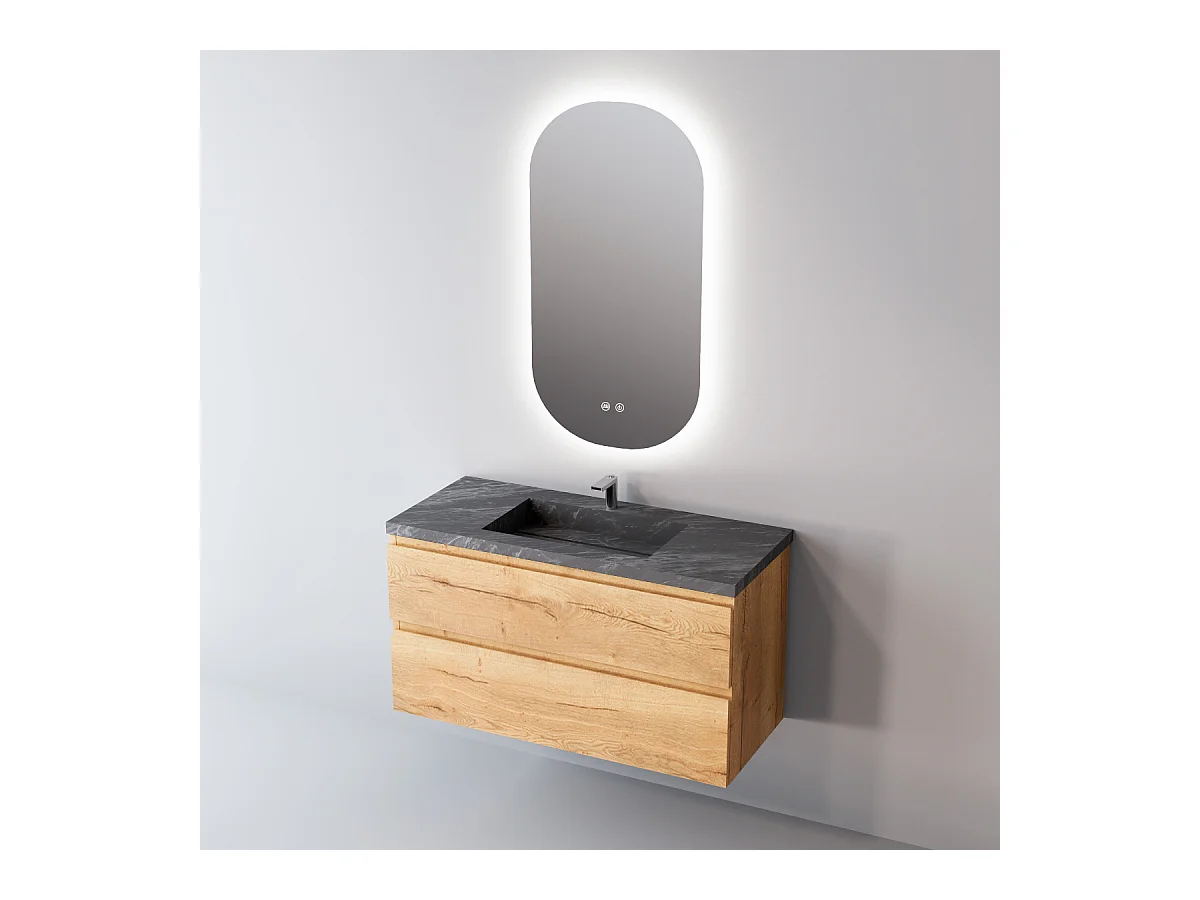 Meuble Salle de Bain STEP (81 cm x H54 x P45 cm), Plan Vasque Céramique WB, 2 Tiroirs, Laqué Blanc Mat
