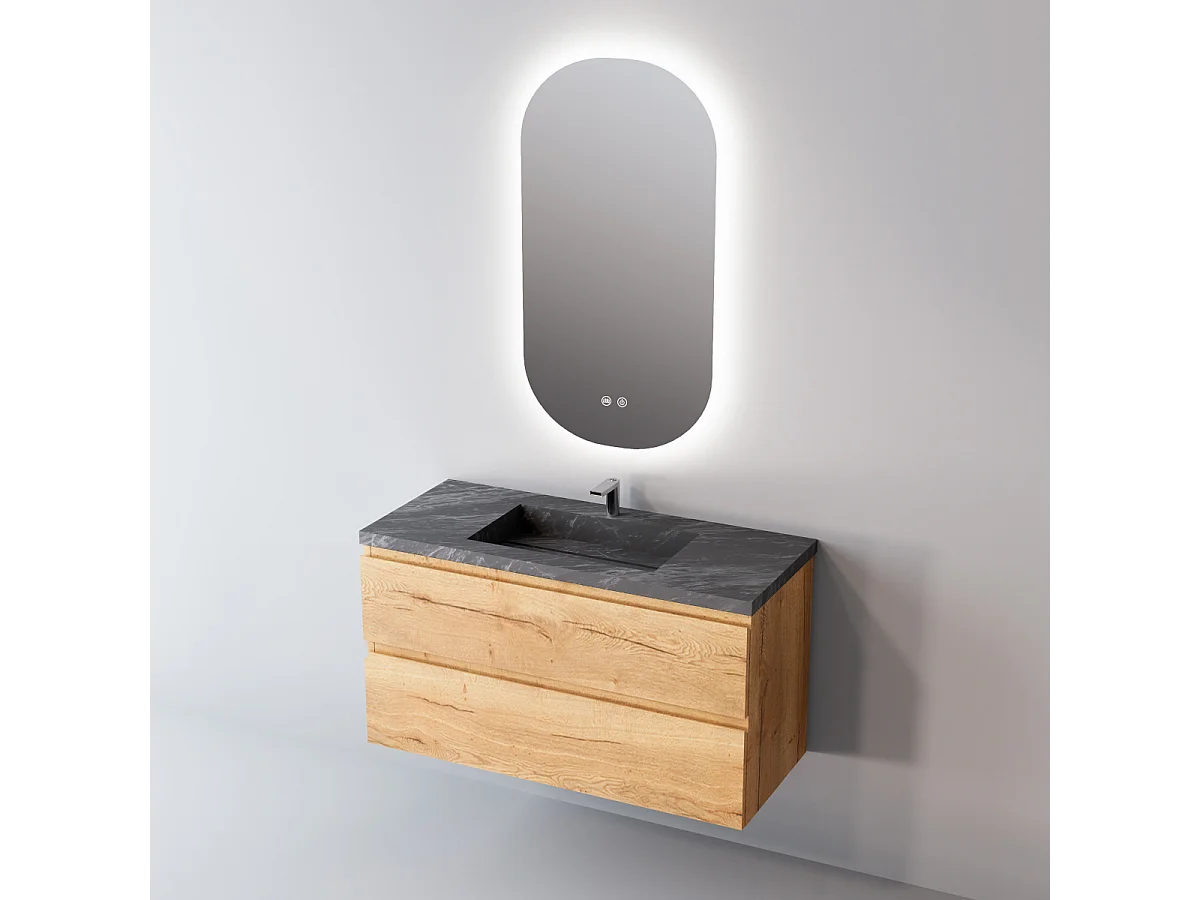 Meuble Salle de Bain STEP (81 cm x H54 x P45 cm), Plan Vasque Céramique WB, 2 Tiroirs, Laqué Blanc Mat