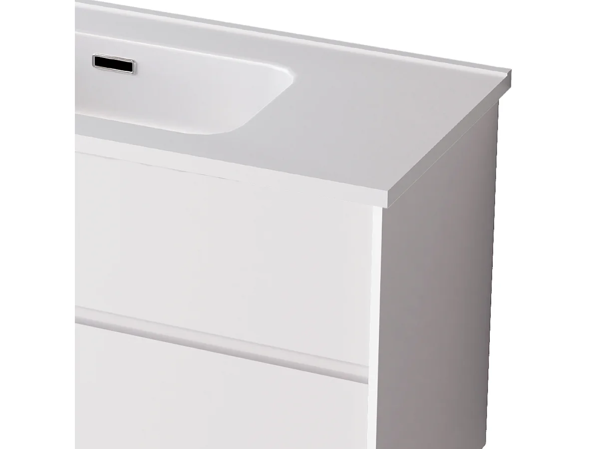 Meuble Salle de Bain COOL  (61 cm x H54 x P45 cm), Plan Vasque Céramique WB, 2 Tiroirs, Laqué Blanc Mat/Noyer