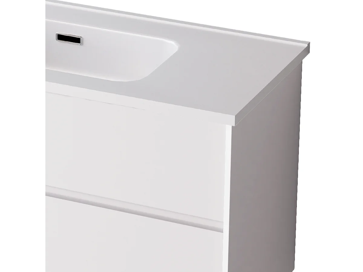 Meuble Salle de Bain COOL  (61 cm x H54 x P45 cm), Plan Vasque Céramique WB, 2 Tiroirs, Laqué Blanc Mat/Noyer