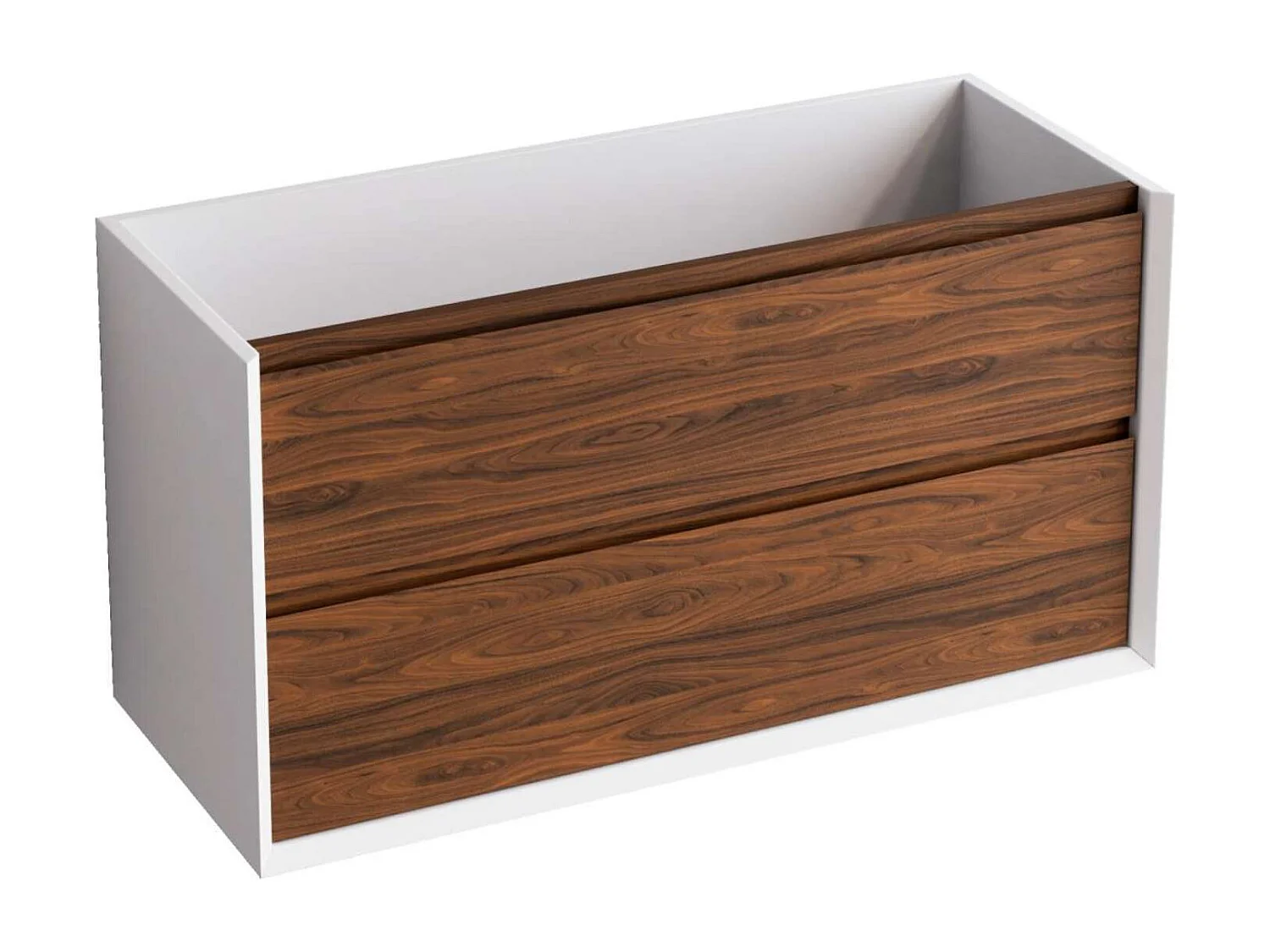 Meuble Salle de Bain COOL 60cm, Plan Vasque Solid Surface, 2 Tiroirs, Laqué Blanc Mat/Noyer, H 54cm x P 45cm