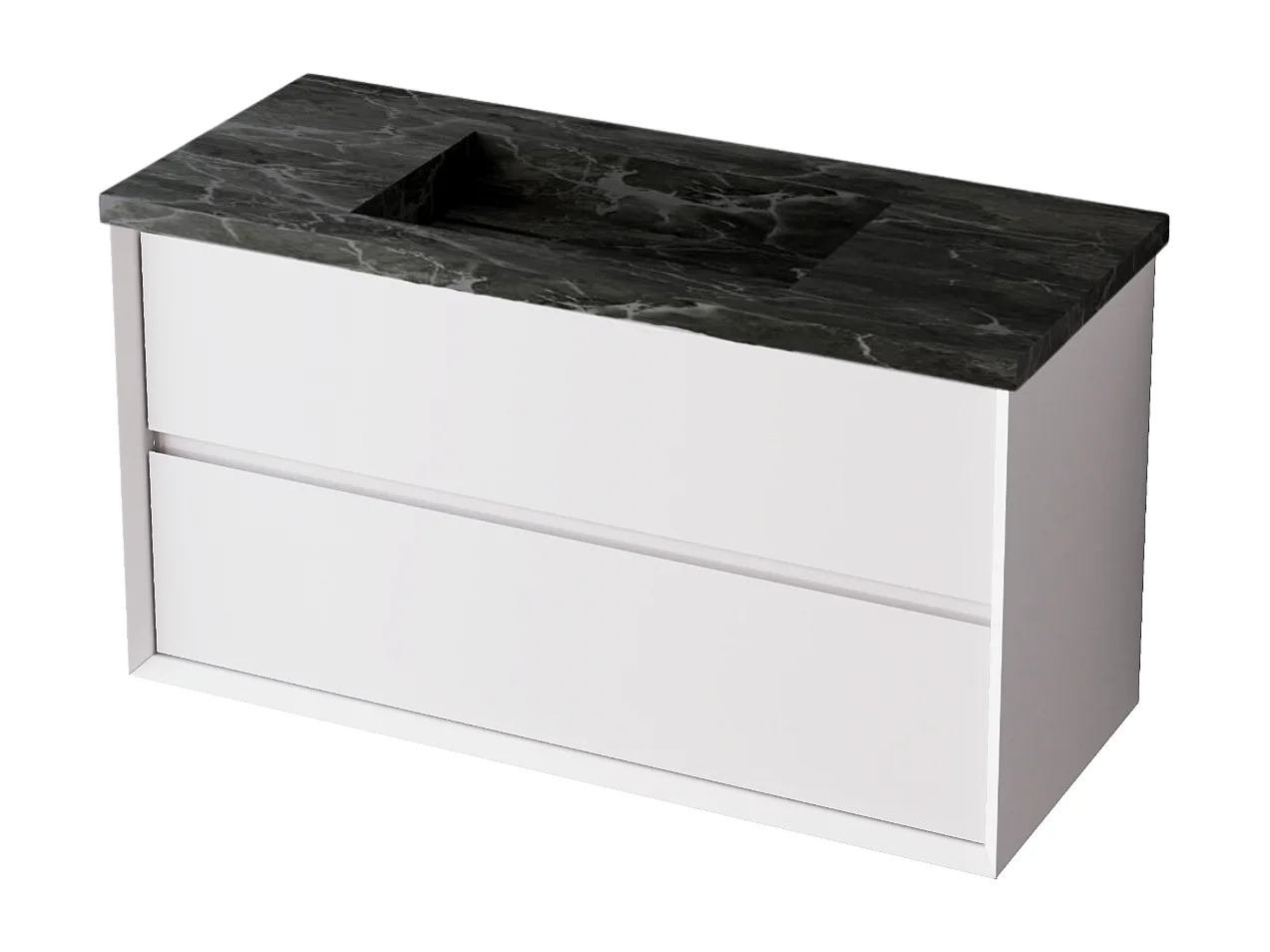 Meuble Salle de Bain COOL  (101 cm x H54 x P45 cm), Plan Vasque Grès Cérame NA, 2 Tiroirs, Laqué Blanc Mat/Noyer