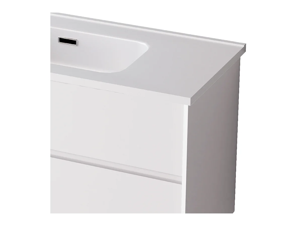 Meuble Salle de Bain COOL  (81 cm x H54 x P45 cm), Plan Vasque Céramique WB, 2 Tiroirs, Laqué Blanc Mat/Noyer