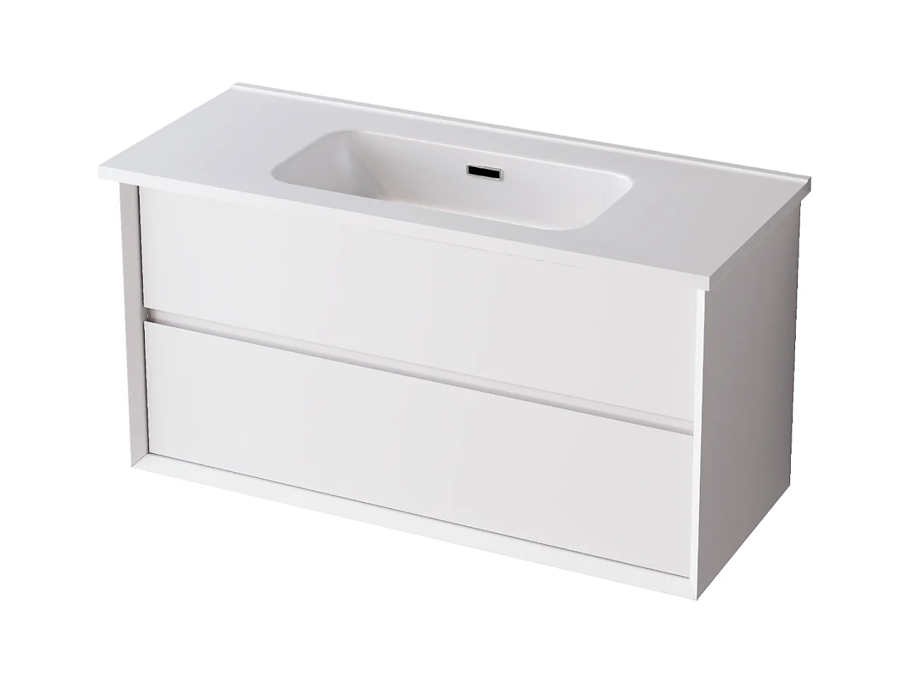 Meuble Salle de Bain COOL  (81 cm x H54 x P45 cm), Plan Vasque Céramique WB, 2 Tiroirs, Laqué Blanc Mat/Noyer