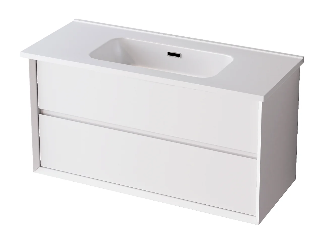 Meuble Salle de Bain COOL  (81 cm x H54 x P45 cm), Plan Vasque Céramique WB, 2 Tiroirs, Laqué Blanc Mat/Noyer