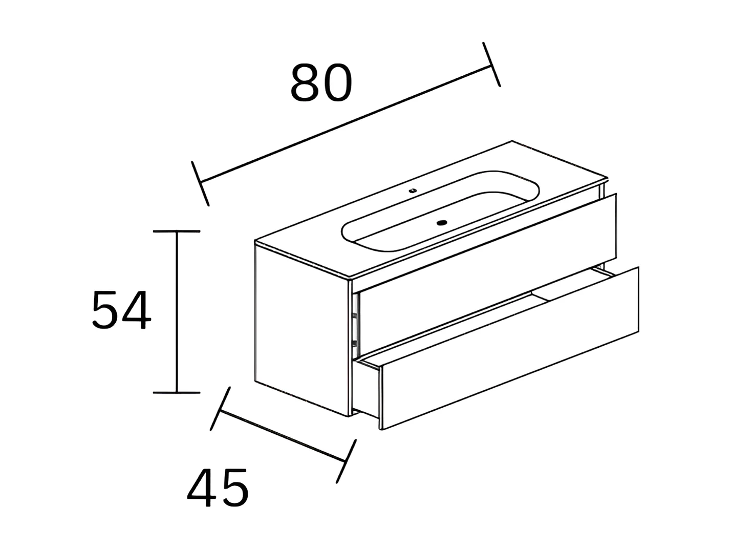 Meuble Salle de Bain COOL  (81 cm x H54 x P45 cm), Plan Vasque Céramique WB, 2 Tiroirs, Laqué Blanc Mat/Noyer