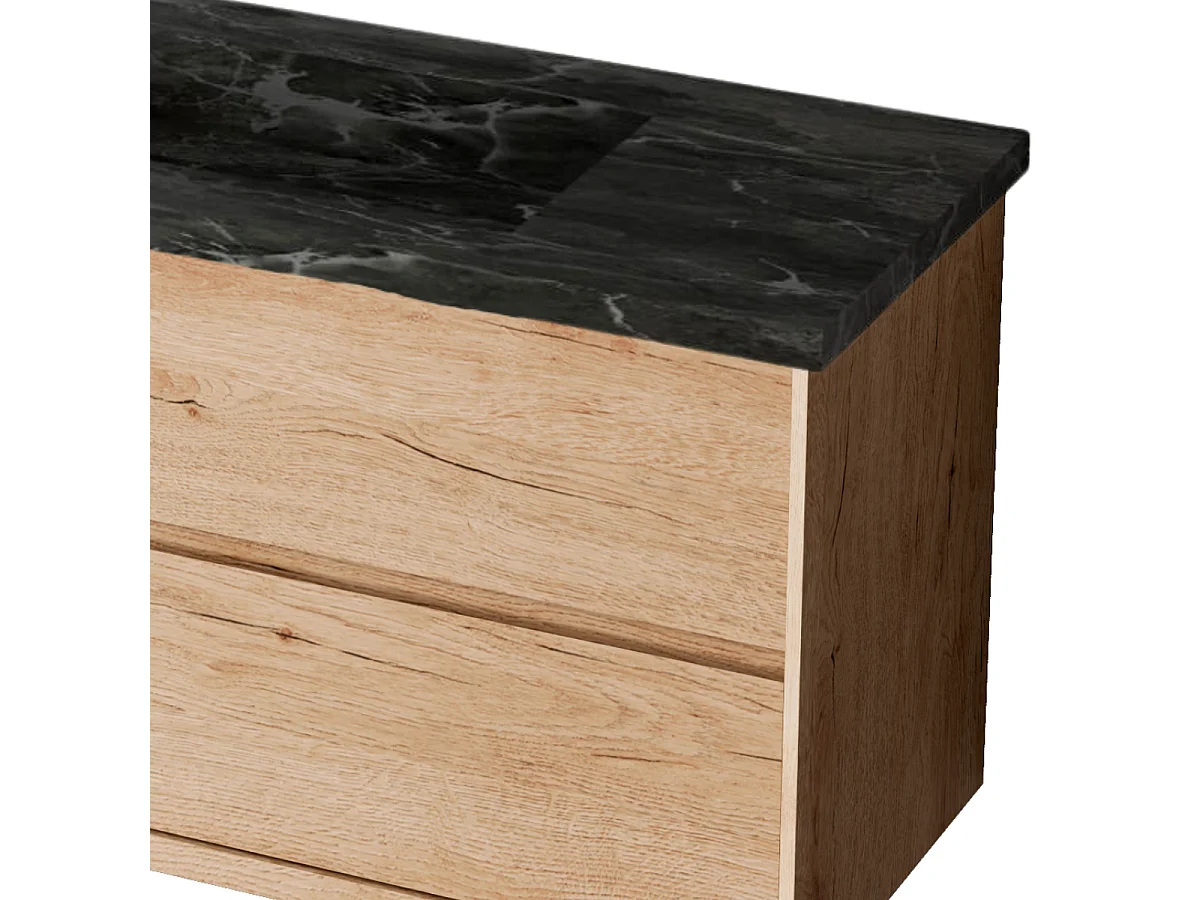 Meuble Salle de Bain COOL  (81 cm x H54 x P45 cm), Plan Vasque Grès Cérame NA, 2 Tiroirs, Chêne Naturel