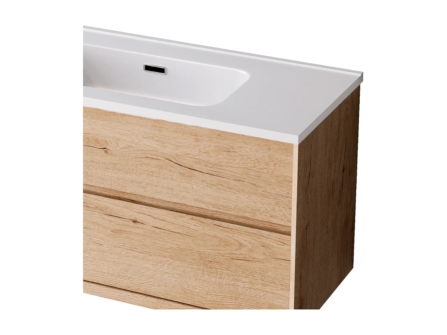 Meuble Salle de Bain COOL  (61 cm x H54 x P45 cm), Plan Vasque Solide Surface, 2 Tiroirs, Chêne Naturel