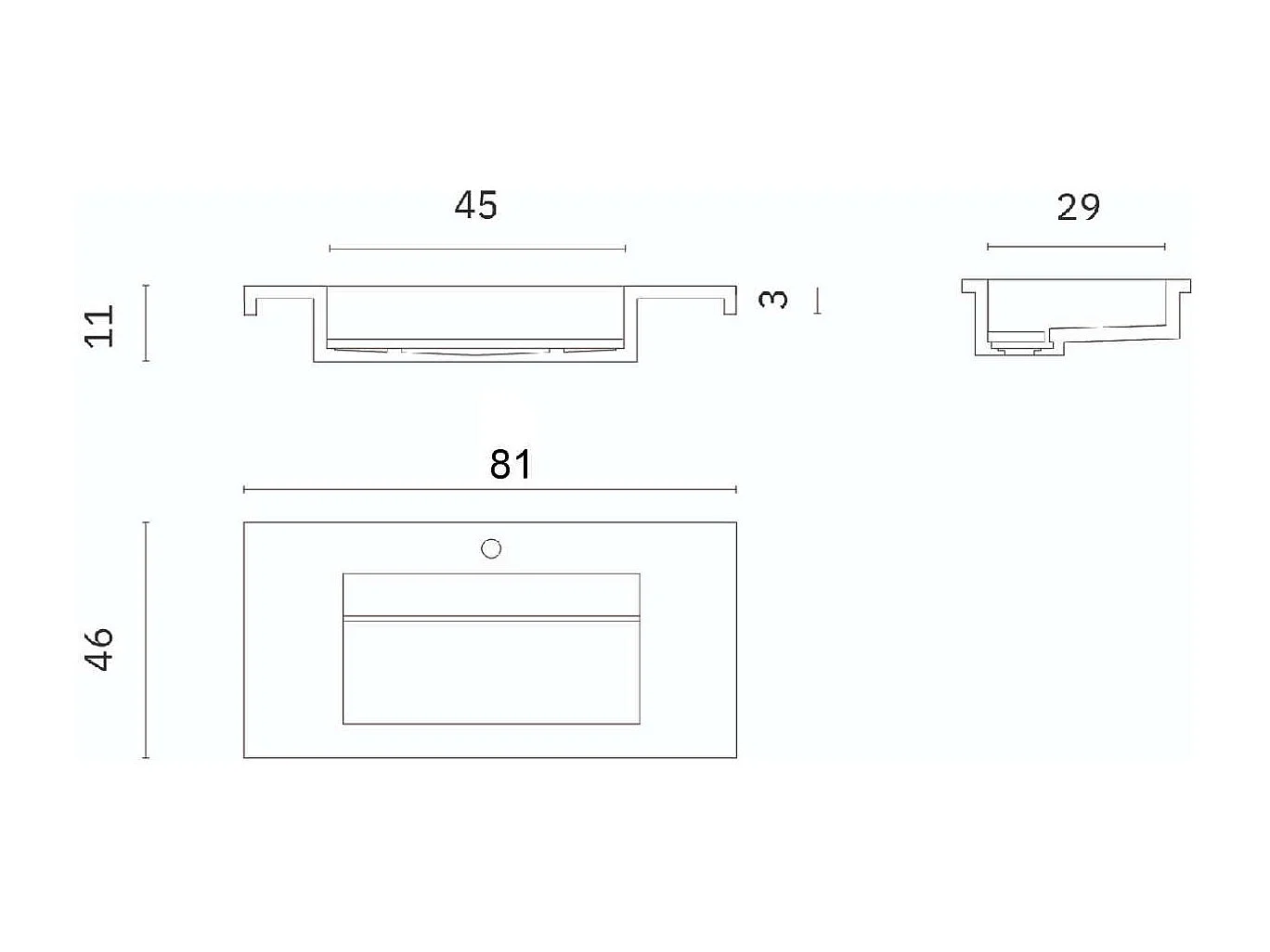 Meuble salle de bain ANCONA 80cm – Plan vasque grès cérame, 2 tiroirs, finition Blanc Brillant, H 54cm x P 45cm
