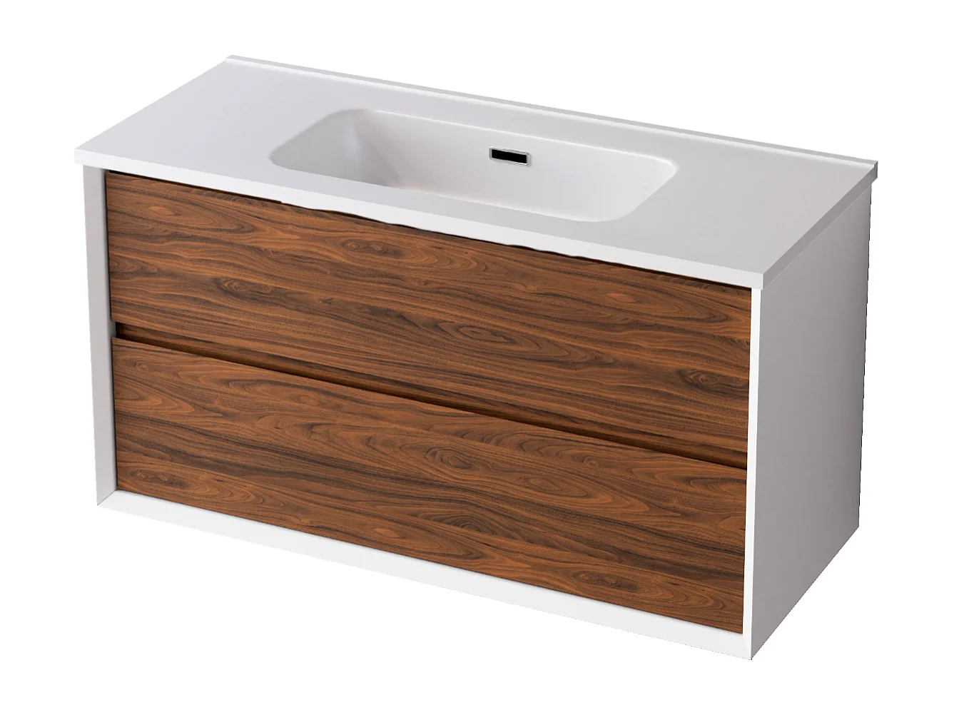 Meuble Salle de Bain COOL  (81 cm x H54 x P45 cm), Plan Vasque Céramique WB, 2 Tiroirs, Laqué Blanc Mat/Noyer