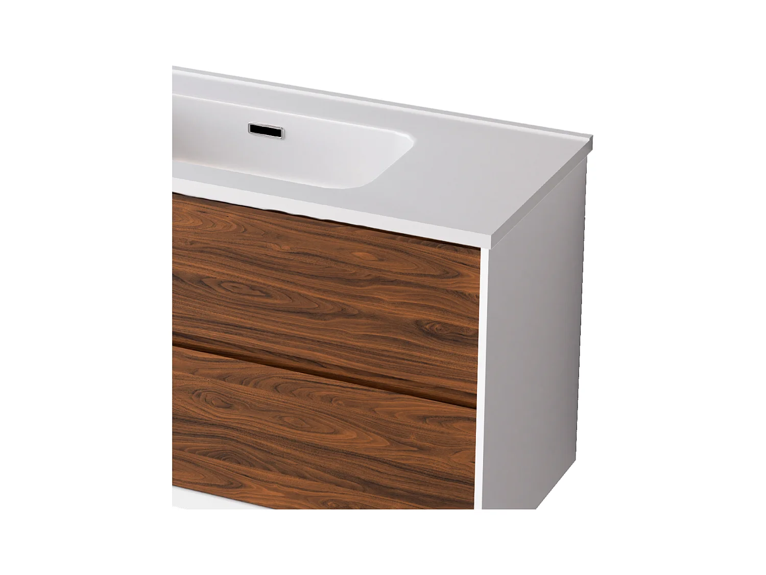 Meuble Salle de Bain COOL  (81 cm x H54 x P45 cm), Plan Vasque Céramique WB, 2 Tiroirs, Laqué Blanc Mat/Noyer
