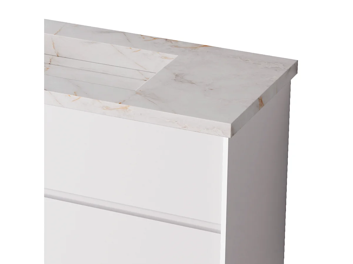 Meuble Salle de Bain COOL  (61 cm x H54 x P45 cm), Plan Vasque Grès Cérame BS, 2 Tiroirs, Laqué Blanc Mat/Noyer