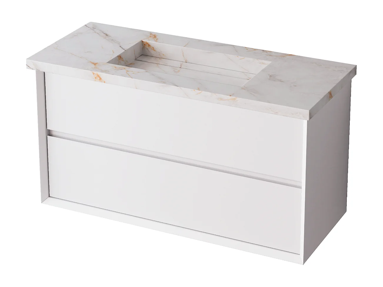 Meuble Salle de Bain COOL  (61 cm x H54 x P45 cm), Plan Vasque Grès Cérame BS, 2 Tiroirs, Laqué Blanc Mat/Noyer