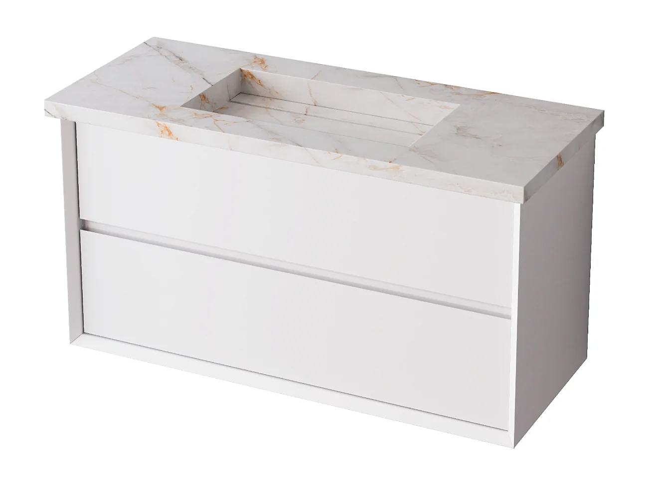 Meuble Salle de Bain COOL  (61 cm x H54 x P45 cm), Plan Vasque Grès Cérame BS, 2 Tiroirs, Laqué Blanc Mat/Noyer