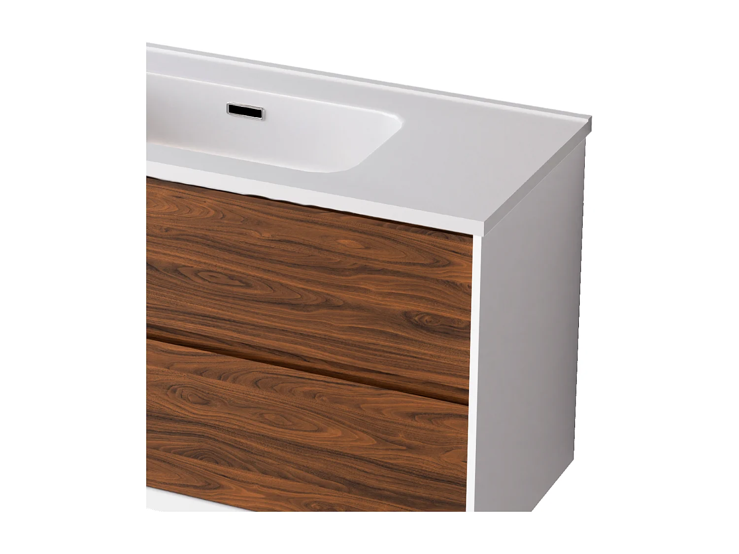 Meuble Salle de Bain COOL  (61 cm x H54 x P45 cm), Plan Vasque Céramique WB, 2 Tiroirs, Laqué Blanc Mat/Noyer