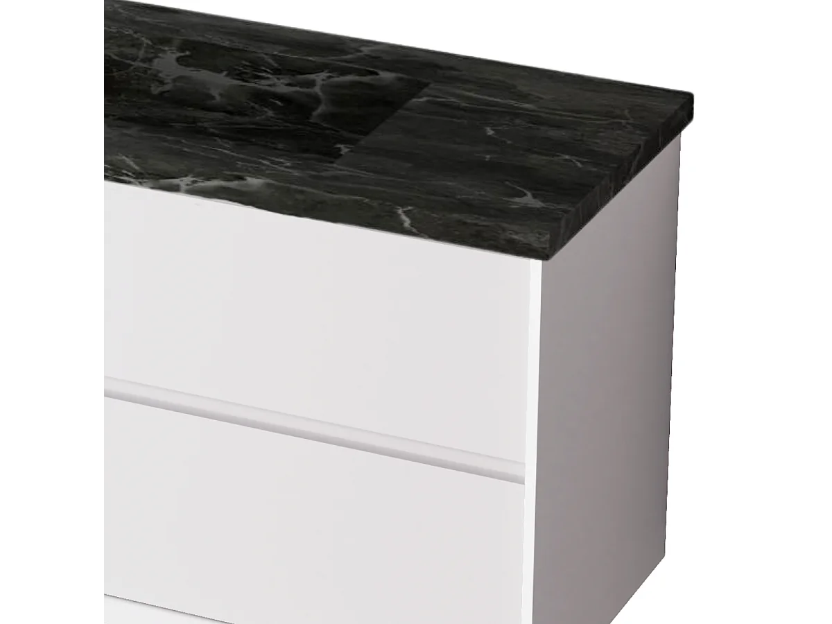 Meuble Salle de Bain COOL  (61 cm x H54 x P45 cm), Plan Vasque Grès Cérame NA, 2 Tiroirs, Laqué Blanc Mat/Noyer