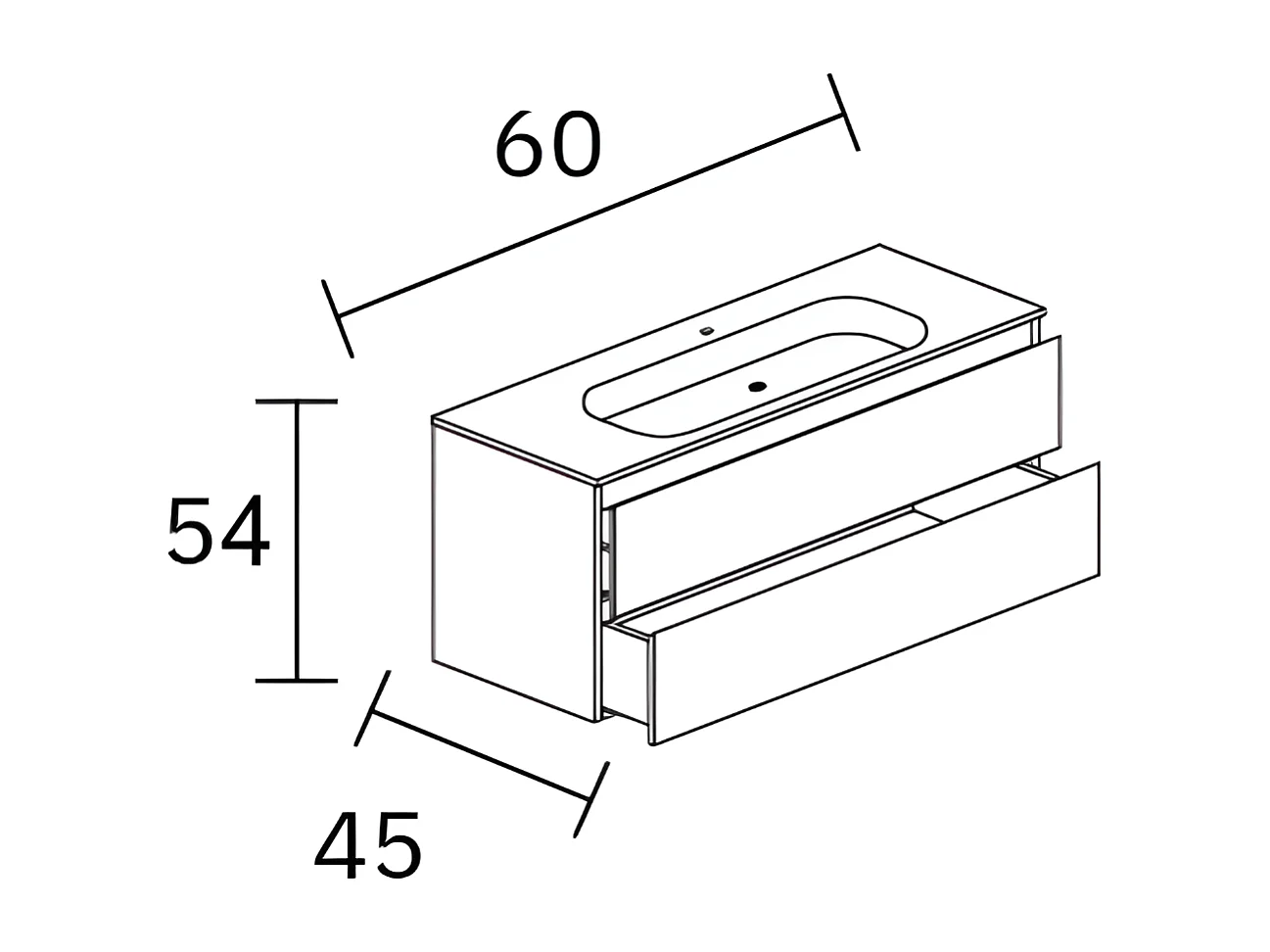 Meuble Salle de Bain COOL  (61 cm x H54 x P45 cm), Plan Vasque Grès Cérame NA, 2 Tiroirs, Laqué Blanc Mat/Noyer