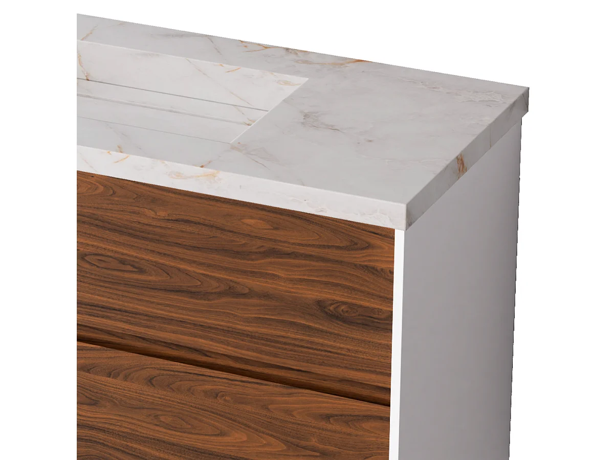 Meuble Salle de Bain COOL  (61 cm x H54 x P45 cm), Plan Vasque Grès Cérame BS, 2 Tiroirs, Laqué Blanc Mat/Noyer