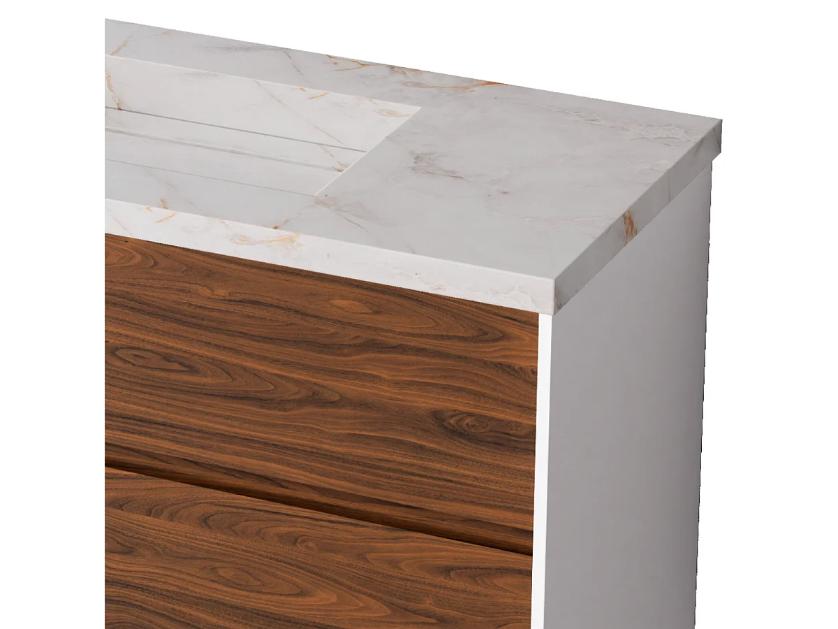 Meuble Salle de Bain COOL  (61 cm x H54 x P45 cm), Plan Vasque Grès Cérame BS, 2 Tiroirs, Laqué Blanc Mat/Noyer