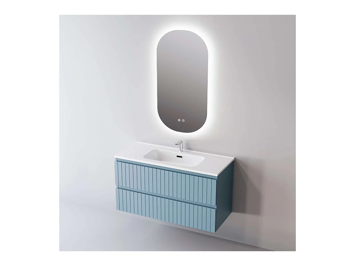 Meuble Salle de Bain GLOW (81 cm x H54 x P45 cm), Plan Vasque Céramique WB, 2 Tiroirs, Laqué Bleu Cobalt Mat