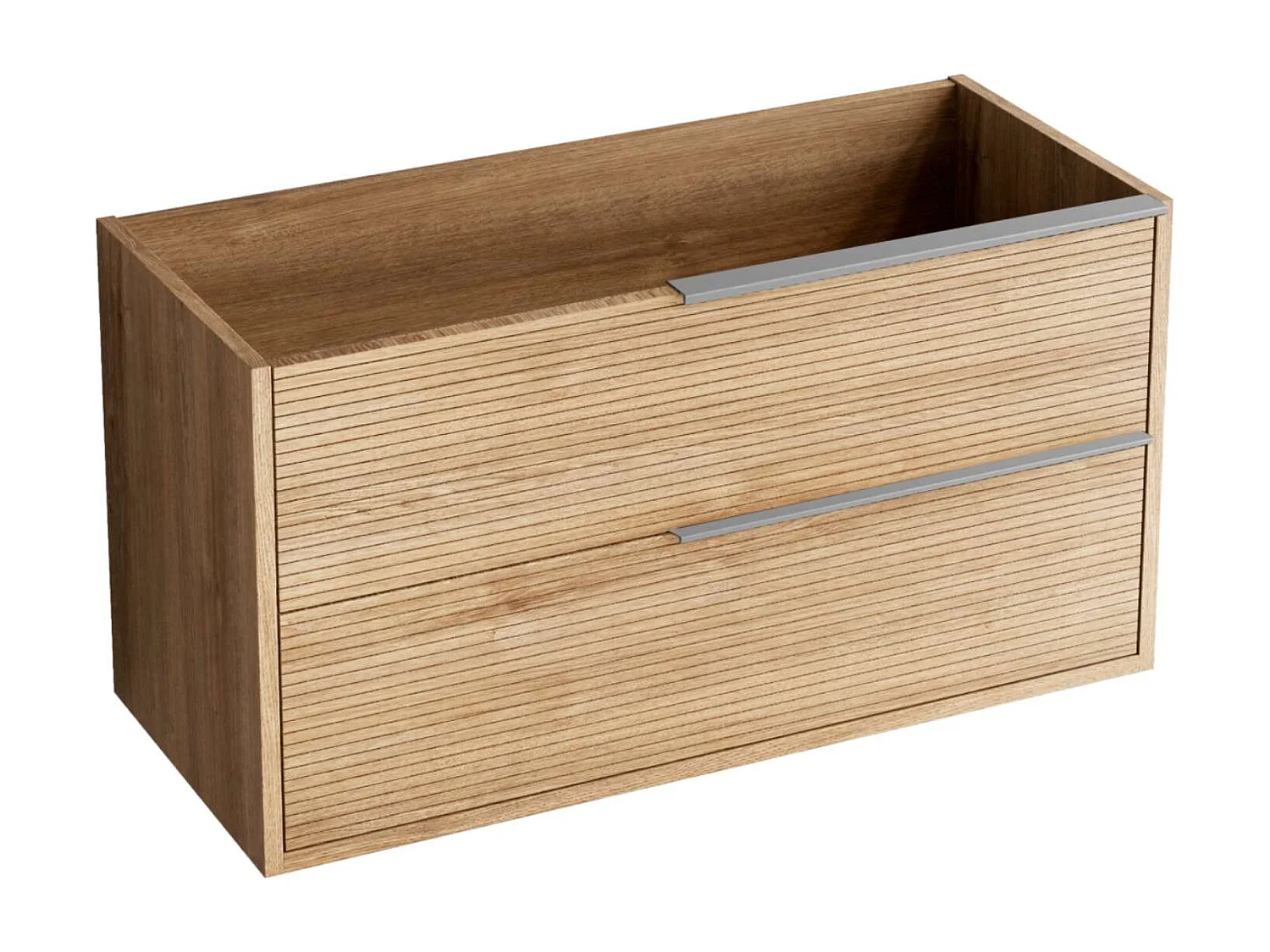 Meuble Salle de Bain LISTELLO 60cm, Plan Vasque Grès Cérame, 2 Tiroirs Impression 3D Poignée Inox Satiné, Finition Chêne Naturel, H 54cm x P 45cm