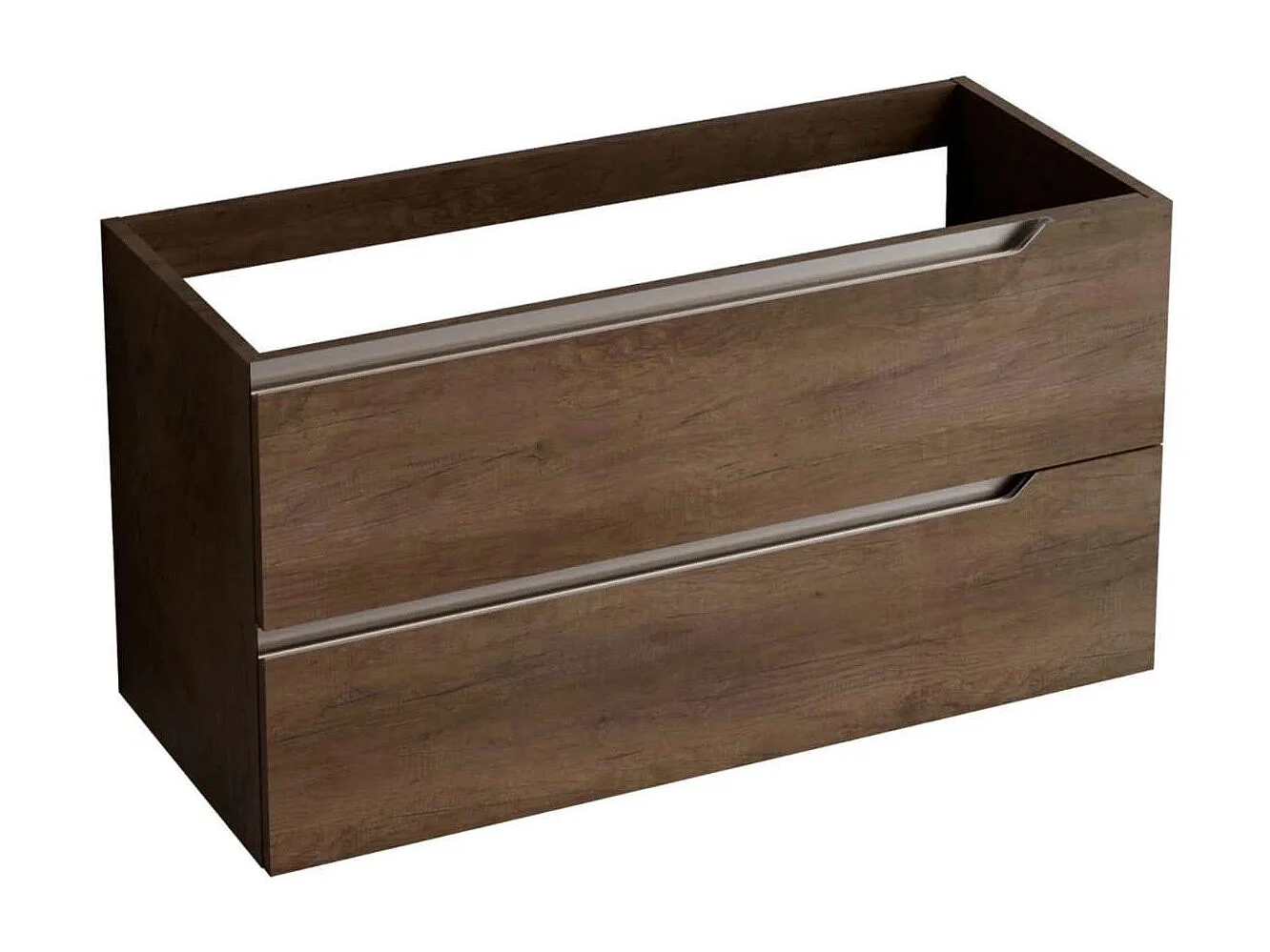 Meuble salle de bain DUO 100cm – Plan vasque Solid surface, 2 tiroirs, finition Finition Chêne Foncé, H 54cm x P 45cm