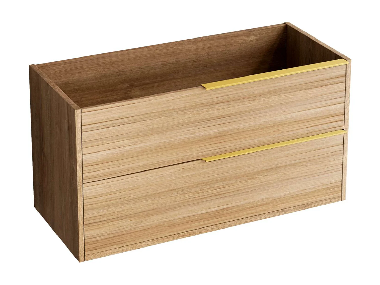 Meuble Salle de Bain BAMBOO 80cm, Plan Vasque Grès Cérame, 2 Tiroirs Poignée Or, Finition Chêne Naturel, H 54cm x P 45cm
