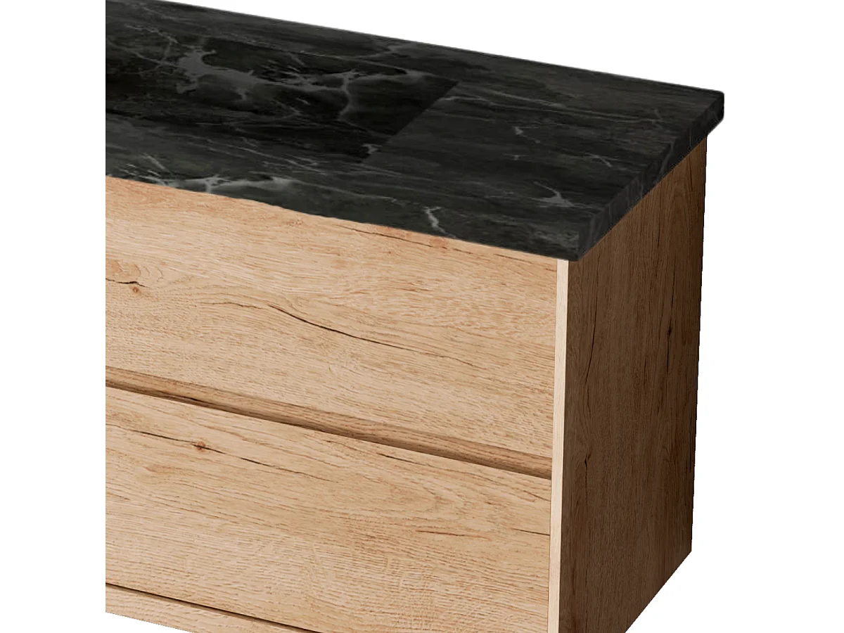 Meuble Salle de Bain COOL  (61 cm x H54 x P45 cm), Plan Vasque Grès Cérame NA, 2 Tiroirs, Chêne Naturel