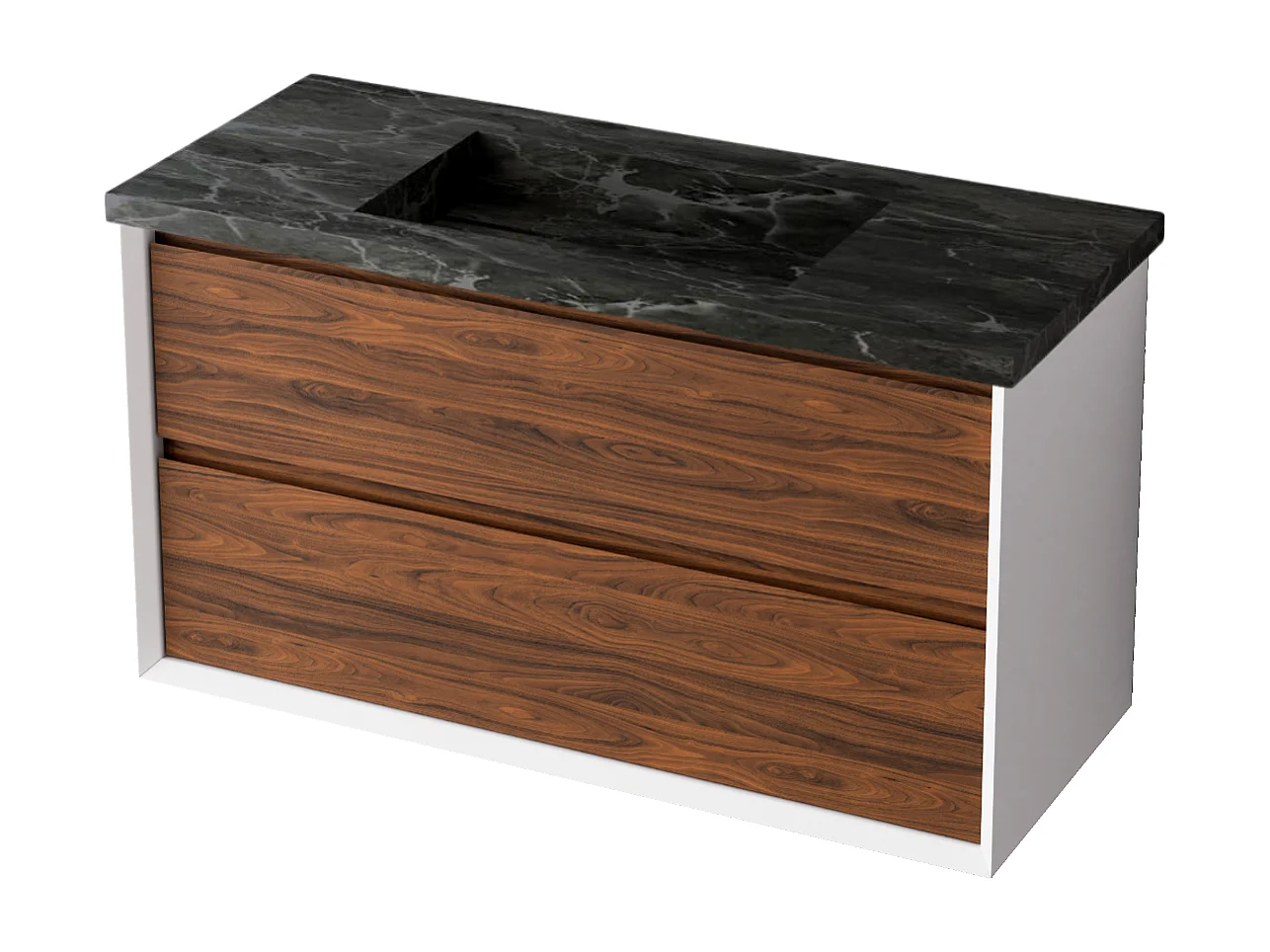 Meuble Salle de Bain COOL  (81 cm x H54 x P45 cm), Plan Vasque Grès Cérame NA, 2 Tiroirs, Laqué Blanc Mat/Noyer