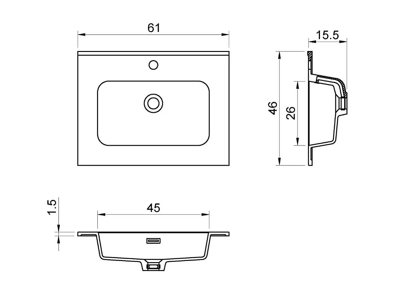 Meuble salle de bain ANCONA 60cm – Plan vasque Solid surface, 2 tiroirs, finition Finition Chêne Naturel, H 54cm x P 45cm