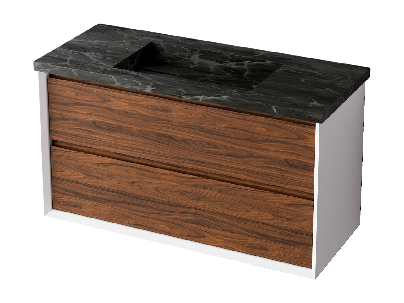 Meuble Salle de Bain COOL  (61 cm x H54 x P45 cm), Plan Vasque Grès Cérame NA, 2 Tiroirs, Laqué Blanc Mat/Noyer