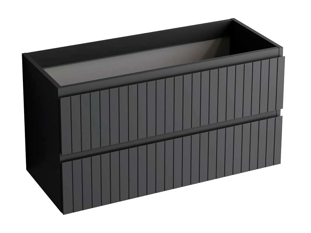 Meuble Salle de Bain GLOW 100cm, Plan Vasque Solid Surface, 2 Tiroirs, Laqué Noir Mat, H 54cm x P 45cm