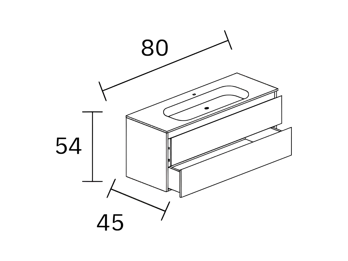 Meuble Salle de Bain ANCONA (81 cm x H54 x P45 cm), Plan Vasque Grès Cérame BS, 2 Tiroirs, Blanc Brillant