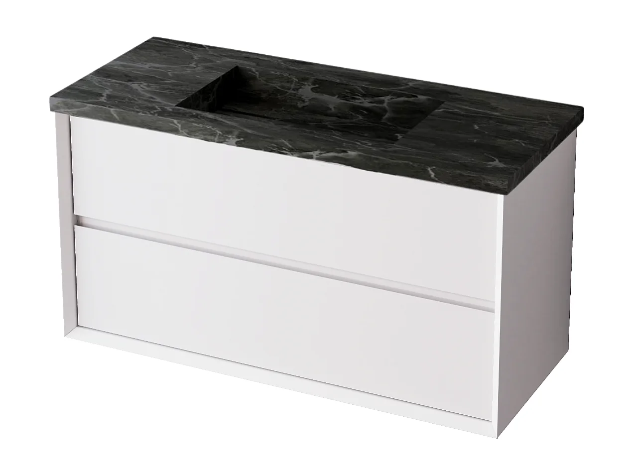 Meuble Salle de Bain COOL  (81 cm x H54 x P45 cm), Plan Vasque Grès Cérame NA, 2 Tiroirs, Laqué Blanc Mat/Noyer