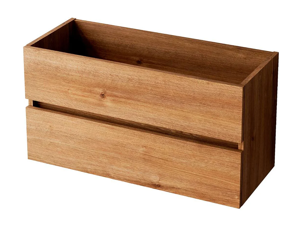 Meuble salle de bain ANCONA 100cm – Plan vasque Solid surface, 2 tiroirs, finition Finition Chêne Naturel, H 54cm x P 45cm