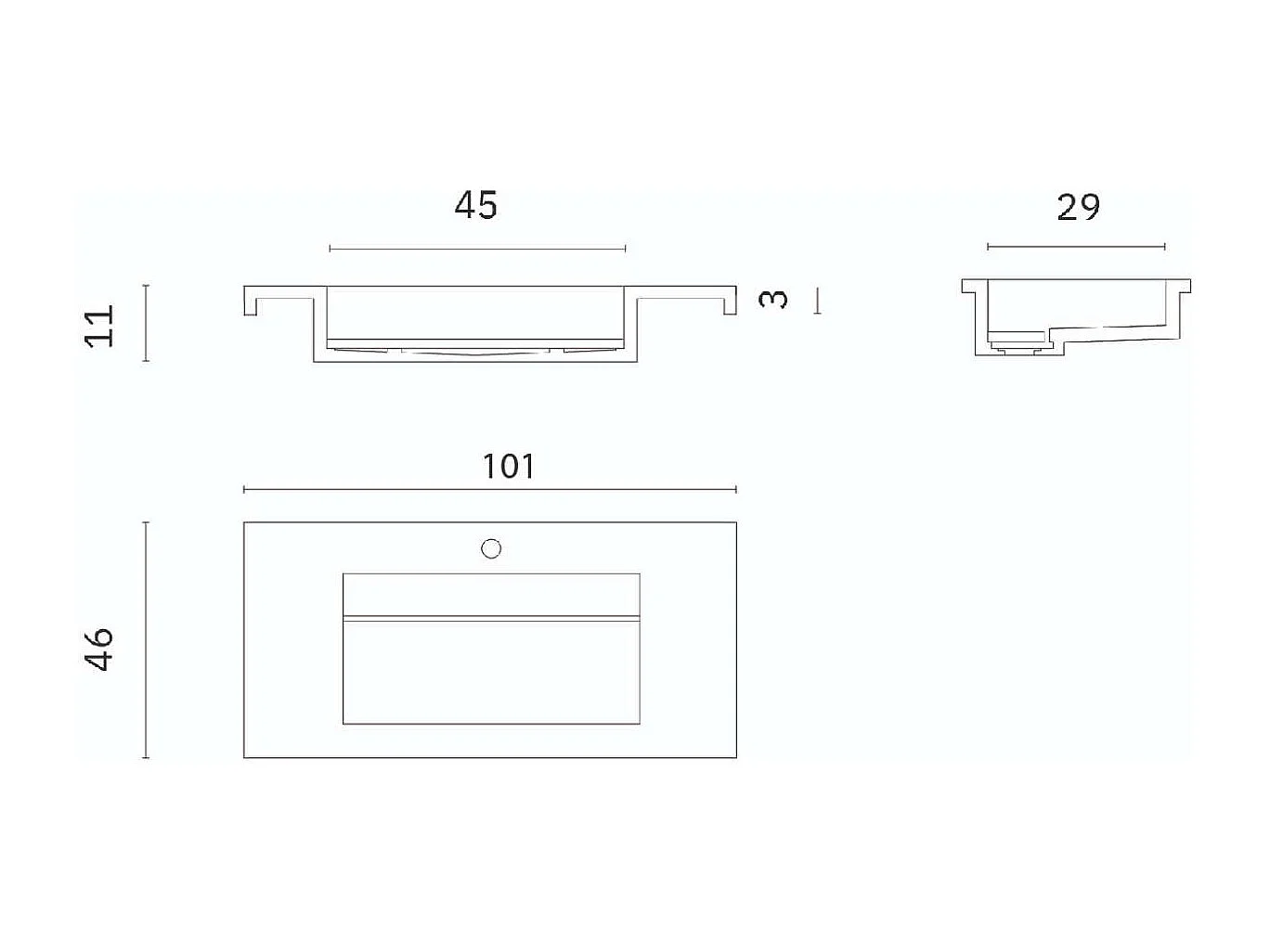 Meuble salle de bain ATRANI 100cm – Plan vasque grès cérame, 3 tiroirs, finition Blanc Brillant, H 90 cm x P 45cm