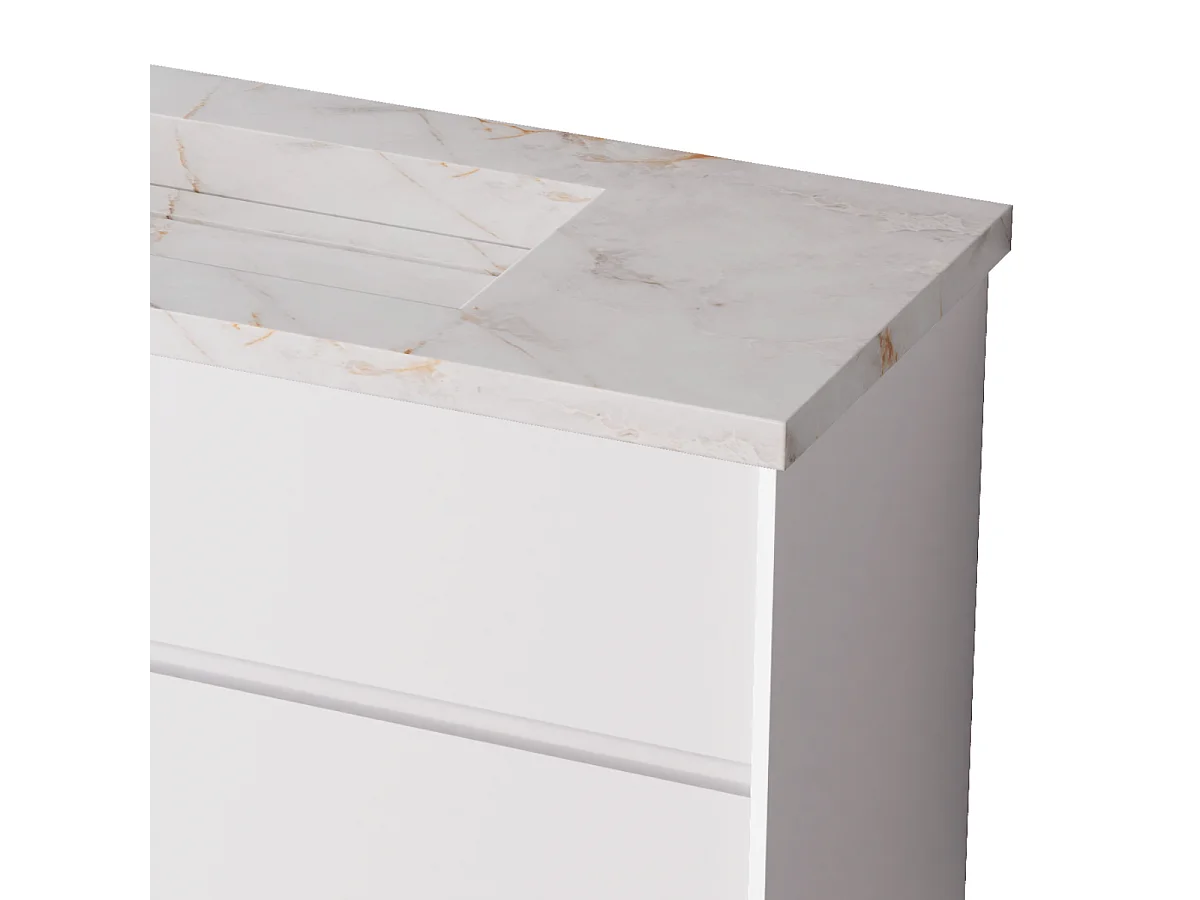 Meuble Salle de Bain COOL  (81 cm x H54 x P45 cm), Plan Vasque Grès Cérame BS, 2 Tiroirs, Laqué Blanc Mat/Noyer