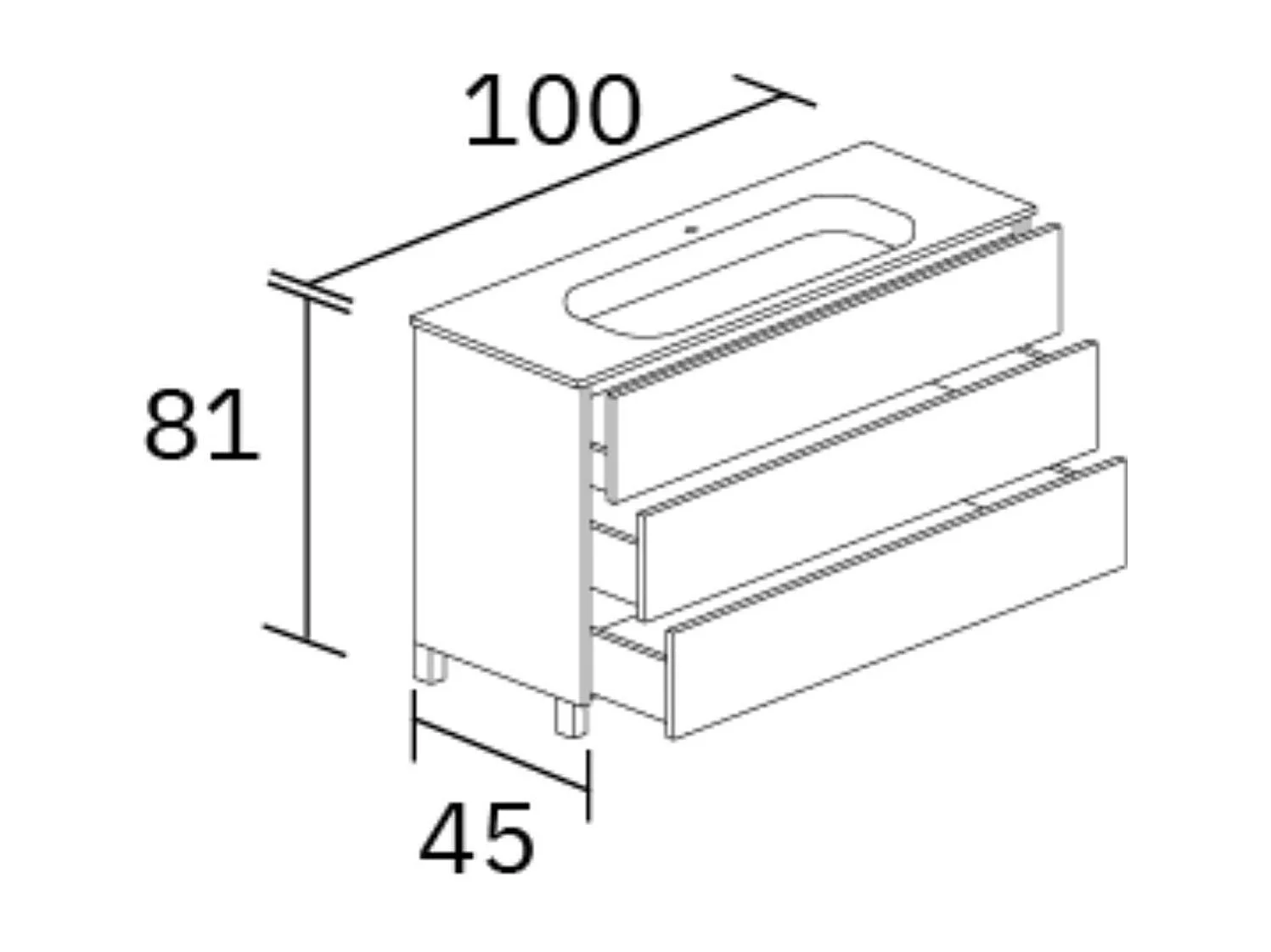Meuble salle de bain ATRANI 100cm – Plan vasque céramique, 3 tiroirs, finition Finition Chêne Naturel, H 54cm x P 45cm