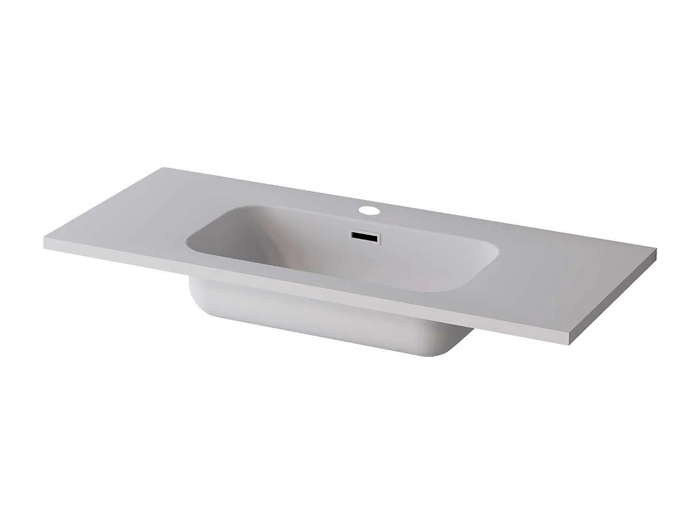Meuble Salle de Bain TREND 100cm, Plan Vasque Solid Surface, 2 Tiroirs Impression 3D Poignée Inox Satiné, Finition Chêne Foncé, H 54cm x P 45cm
