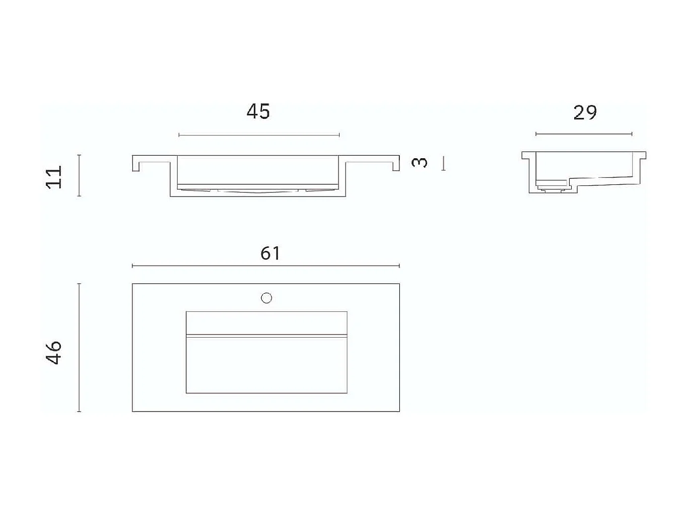 Meuble Salle de Bain TREND 60cm, Plan Vasque Grès Cérame, 2 Tiroirs Impression 3D Poignée Noir, Finition Chêne Foncé, H 54cm x P 45cm
