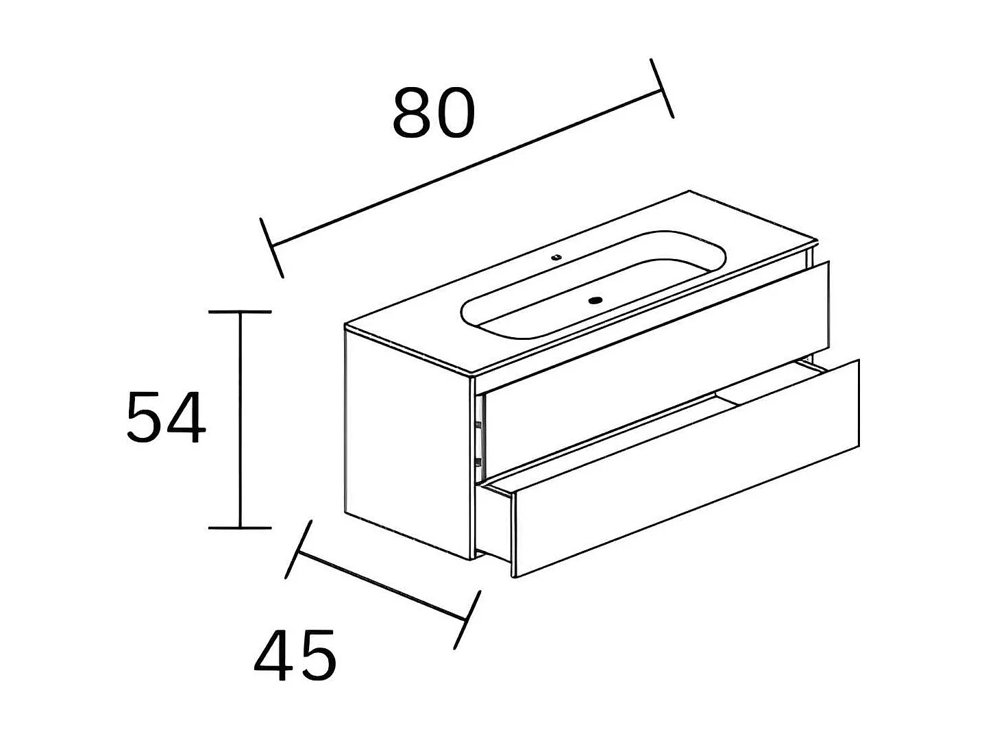 Meuble Salle de Bain STEP 80cm, Plan Vasque Solid Surface, 2 Tiroirs, Laqué Blanc Mat, H 54cm x P 45cm