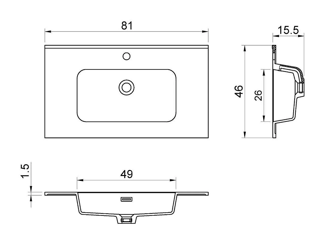 Meuble Salle de Bain STEP 80cm, Plan Vasque Solid Surface, 2 Tiroirs, Laqué Blanc Mat, H 54cm x P 45cm