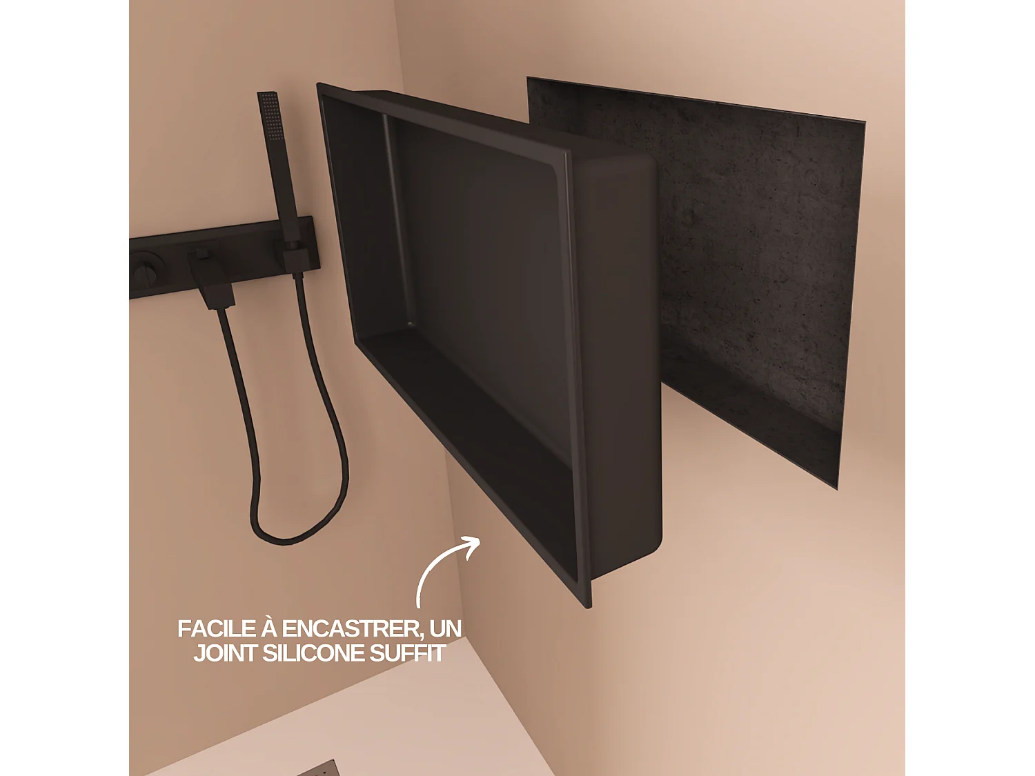 Lot de 2 Niches de Douche, Rangement mural de Salle de Bain et Douche 30x30cm + 30x60cm Noir Satiné, NOOK by SANIZÉO