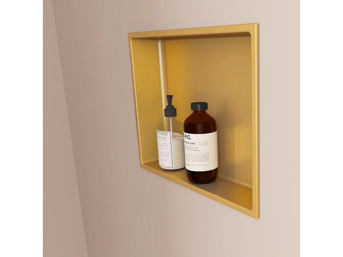 Lot de 2 Niches de Douche, Rangement mural de Salle de Bain et Douche 30x30cm Or Satiné, NOOK by SANIZÉO