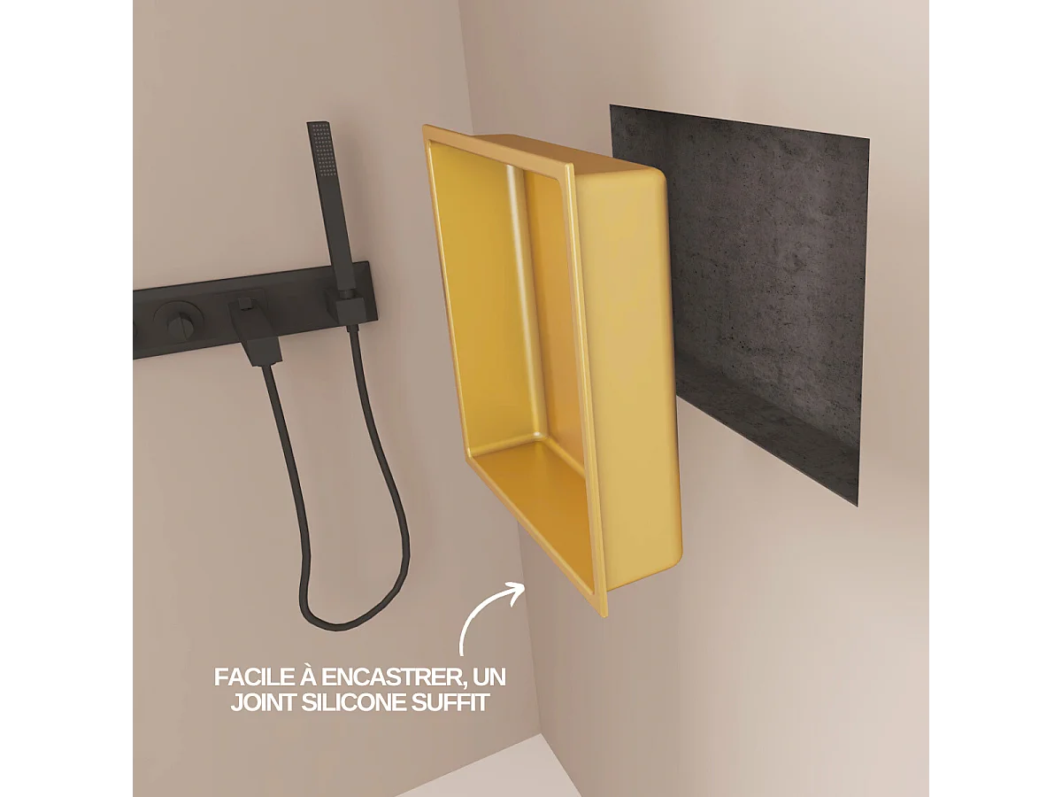 Lot de 2 Niches de Douche, Rangement mural de Salle de Bain et Douche 30x30cm Or Satiné, NOOK by SANIZÉO