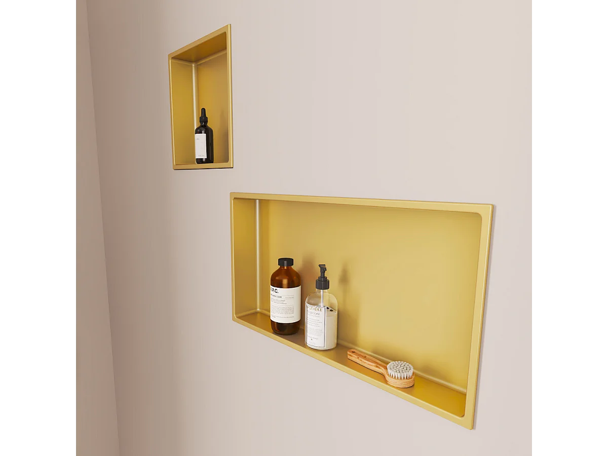 Lot de 2 Niches de Douche, Rangement mural de Salle de Bain et Douche 30x30cm Or Satiné, NOOK by SANIZÉO