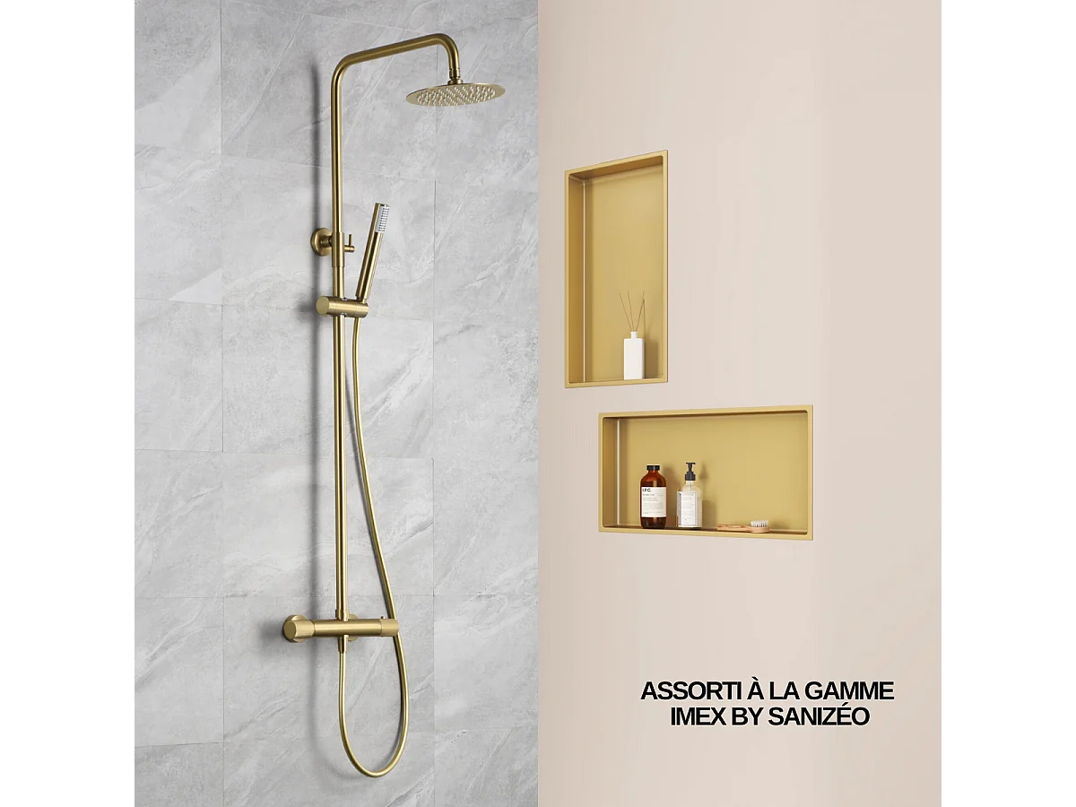 Lot de 2 Niches de Douche, Rangement mural de Salle de Bain et Douche 30x30cm Or Satiné, NOOK by SANIZÉO