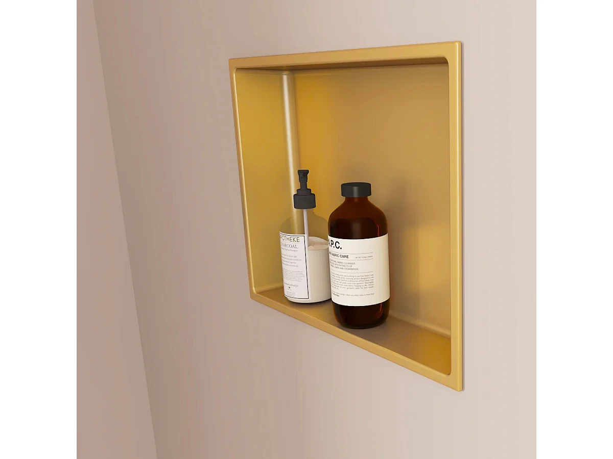 Lot de 2 Niches de Douche, Rangement mural de Salle de Bain et Douche 33x33cm Or Satiné, NOOK by SANIZÉO